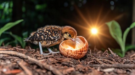 Obraz premium New Life Baby Bird in Seashell Sunrise Nature