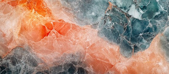 Naklejka premium Vibrant marble pattern featuring neon shades of orange and teal with textures of stone granite and onyx in a panoramic layout for backgrounds
