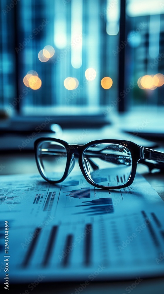 Aufkleber in a well-lit office adorned with cityscape views, a focused group of investors reviews financial re
