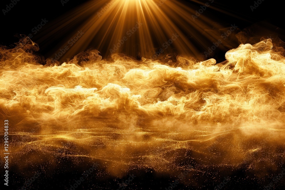 Poster a stunning display of golden clouds illuminated by rays of sunlight, creating a dramatic and etherea