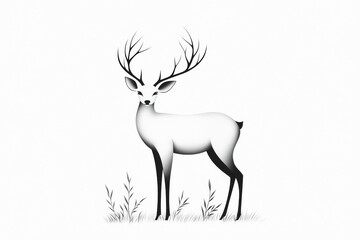 Obraz premium A minimalist illustration of a white deer standing gracefully in a serene setting.