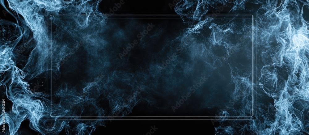 Aufkleber ethereal blue smoke swirling against a dark background with a subtle rectangular frame at the center