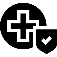 Minimalist health insurance glyph icon in a monochrome vector style. This simple design symbolizes medical coverage, financial protection, healthcare services, and patient security, making it ideal fo