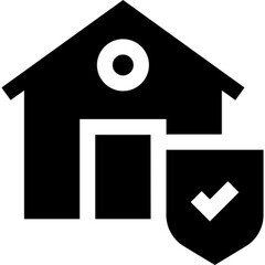Minimalist home glyph icon in a monochrome vector style. This simple design symbolizes housing, real estate, residential properties, and home security, making it ideal for architecture, property manag