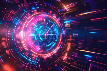 Futuristic Abstract Technology Background with Colorful Lights and Circles