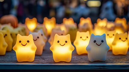 Obraz premium Cute Halloween Ghost Pumpkin Lights Festive Autumn Decor Illuminated Characters