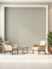 Fototapeta premium Cozy Room Featuring Two Stylish Chairs and Lush Green Plant Creating a Welcoming Atmosphere for Relaxation