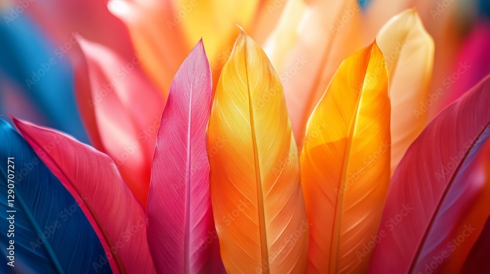 Poster vivid palm leaves display a spectrum of colors, blending beautifully during a tranquil evening. the 
