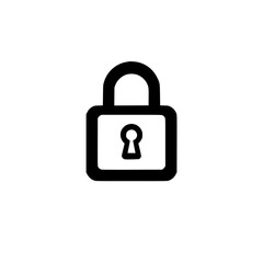 Monochrome, centered image of a padlock, keyhole visible. Simple, clean, minimalist style.