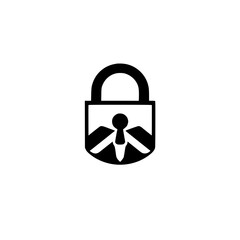 Minimalist black and white padlock emblem, simple design, digital art, geometric abstract composition on white.