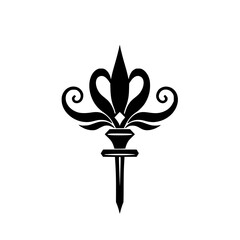 Minimalist Black Fleur-de-lis Ornament: Stylized Torch, Decorative, Simple, Emblem.