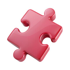 Obraz premium Red jigsaw puzzle piece. 3d rendering isolated on white background. Cartoon plastic style icon