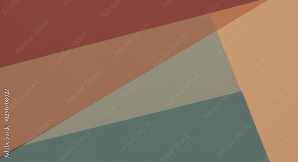 Poster geometric abstract composition with layered shapes in warm and cool tones at an art studio during da