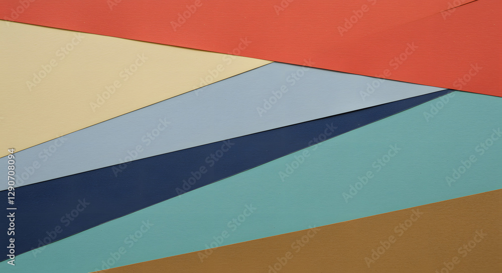 Poster colorful geometric layers of textured paper arranged in an artistic pattern showcasing various shape