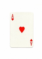 An ace of hearts playing card on a white background.