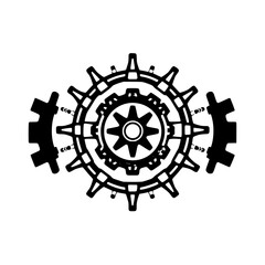 Geometric gear-shaped logo with a minimalist design, showcasing intricate details and a clean aesthetic.