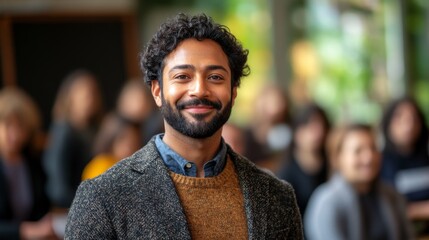 Fototapeta premium Confident Smiling Man in Casual Business Attire