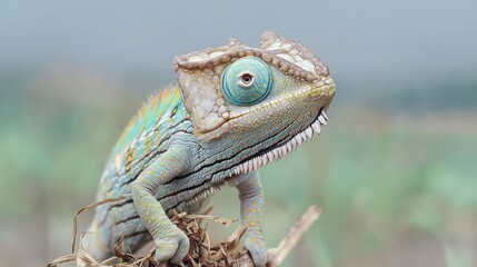 Obraz premium Vibrant Chameleon Portrait Exotic Reptile Closeup Detailed Texture Nature Photography