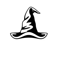 Black and White Witch's Hat Silhouette on White Background, Witchcraft and Magic Theme.