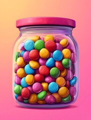 Colorful candies in a glass jar