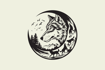 Lone Wolf in the Moonlit Wilderness vector