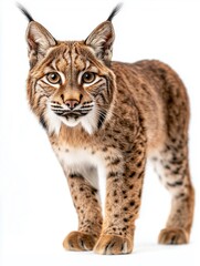 Obraz premium A close-up of a lynx walking gracefully against a white background.