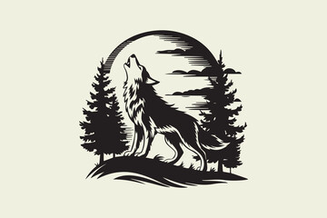 Lone Wolf in the Moonlit Wilderness vector