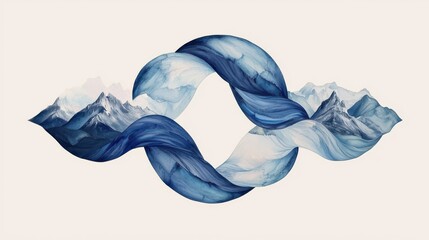 Mountain landscape with flowing water waves nature art digital illustration serene environment aerial view tranquility concept