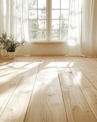 Sunlit room interior with wooden floor and plants bright home decor cozy atmosphere