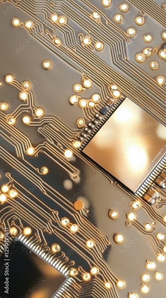 Poster exploring advanced circuitry design technology lab image close-up macro innovation