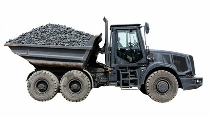 Obraz premium Front Loader at Construction Site Transporting Crushed Stone and Gravel. Bulk Materials Transportation. Isolated on White Background