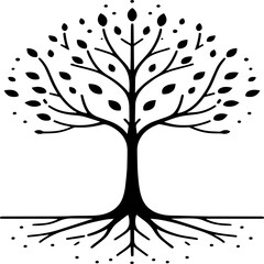 This Elegant Tree with Spreading Roots and Leaves - Decorative Vector