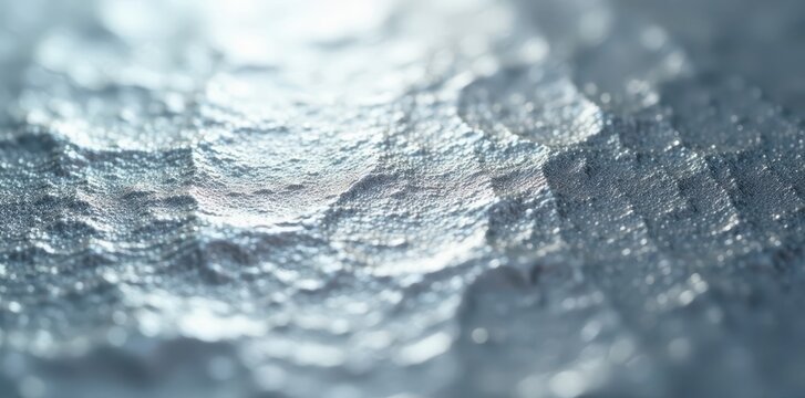 Silver surface with delicate, parallel grooves, creating subtle shimmer, minimal, macro photography, clean