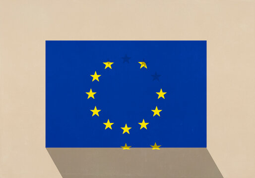 Yellow stars falling from European Union flag
