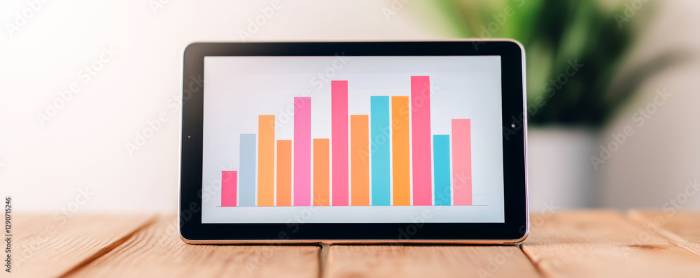 Poster a vibrant bar chart displayed on a tablet, symbolizing data analysis and growth.