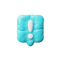 3D blue inflatable dialog chat with white exclamation mark.