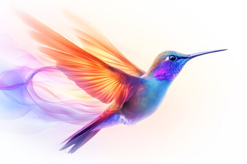 Obraz premium A vibrant hummingbird in mid-flight showcasing beautiful colors and graceful movement.