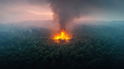 Obraz premium Aerial View of Forest Fire Inferno Smoke Destruction Nature