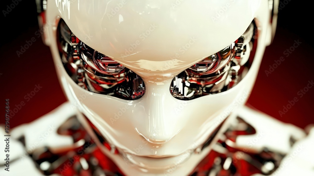 Poster futuristic robot face ai android cyborg close up