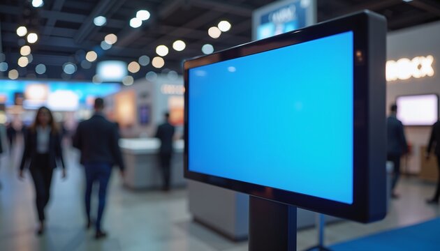 Digital display mockup in a modern exhibition hall, perfect for promotional materials