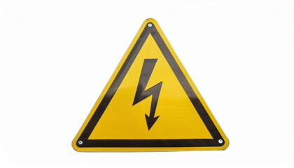 Yellow triangle warning sign with lightning bolt symbol. High voltage danger. Isolated on white