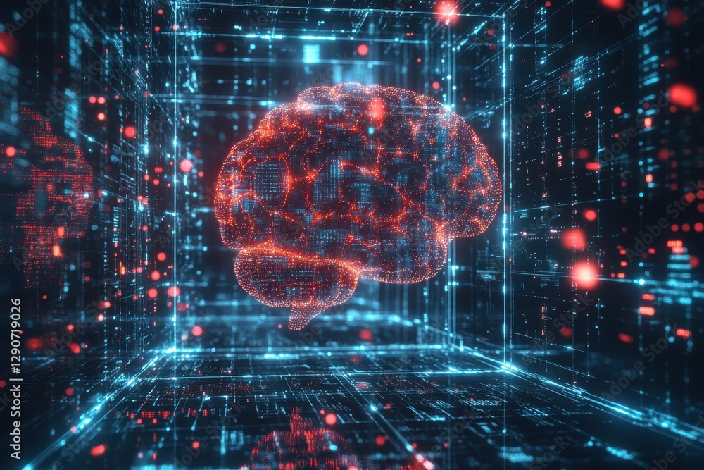 Poster futuristic digital brain concept representation in a high-tech environment