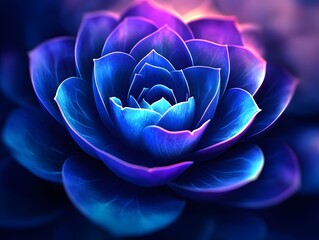 Vibrant close-up of a blue and purple lotus flower blooming against a softly blurred background