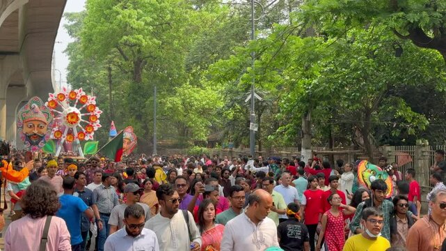 Dhaka, Bangladesh &ndash; April 14, 2024: Vibrant Pohela Boishakh Celebration in Dhaka, Bangladesh &ndash; Colorful Bengali New Year Festival Procession