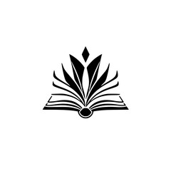 Stylized graphic of an open book with a lotus-like flower motif, embodying learning and growth, on a white background.