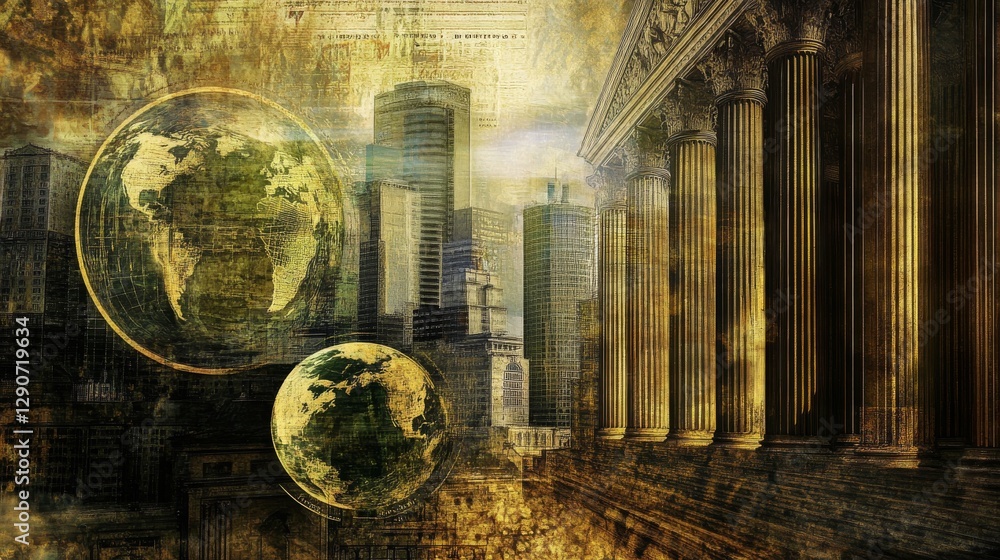Poster an image with different kind of economical references for a business managment course in format 16:9