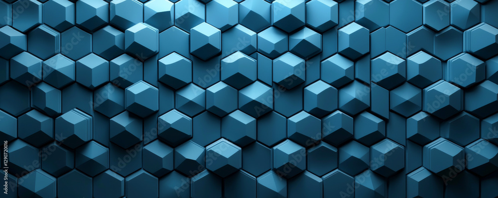 Poster abstract blue hexagonal pattern with a modern and futuristic aesthetic.