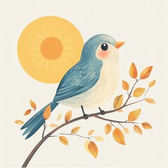 Obraz premium Blue bird perched on autumn branch sun