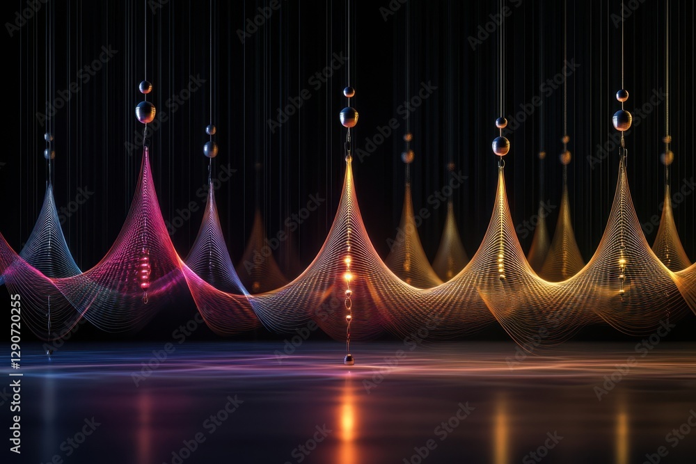 Poster vibrant light and wave patterns create stunning visual effects in a dark space