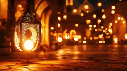 Obraz premium Warm Glow of Lanterns in an Enchanting Night Market Scene